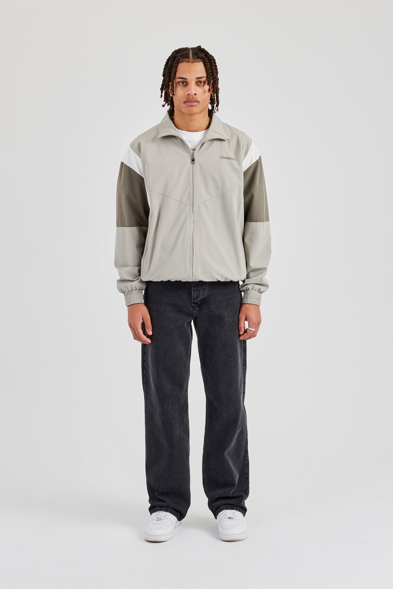 Nylon Colour Block Zip Through Jacket - Grey