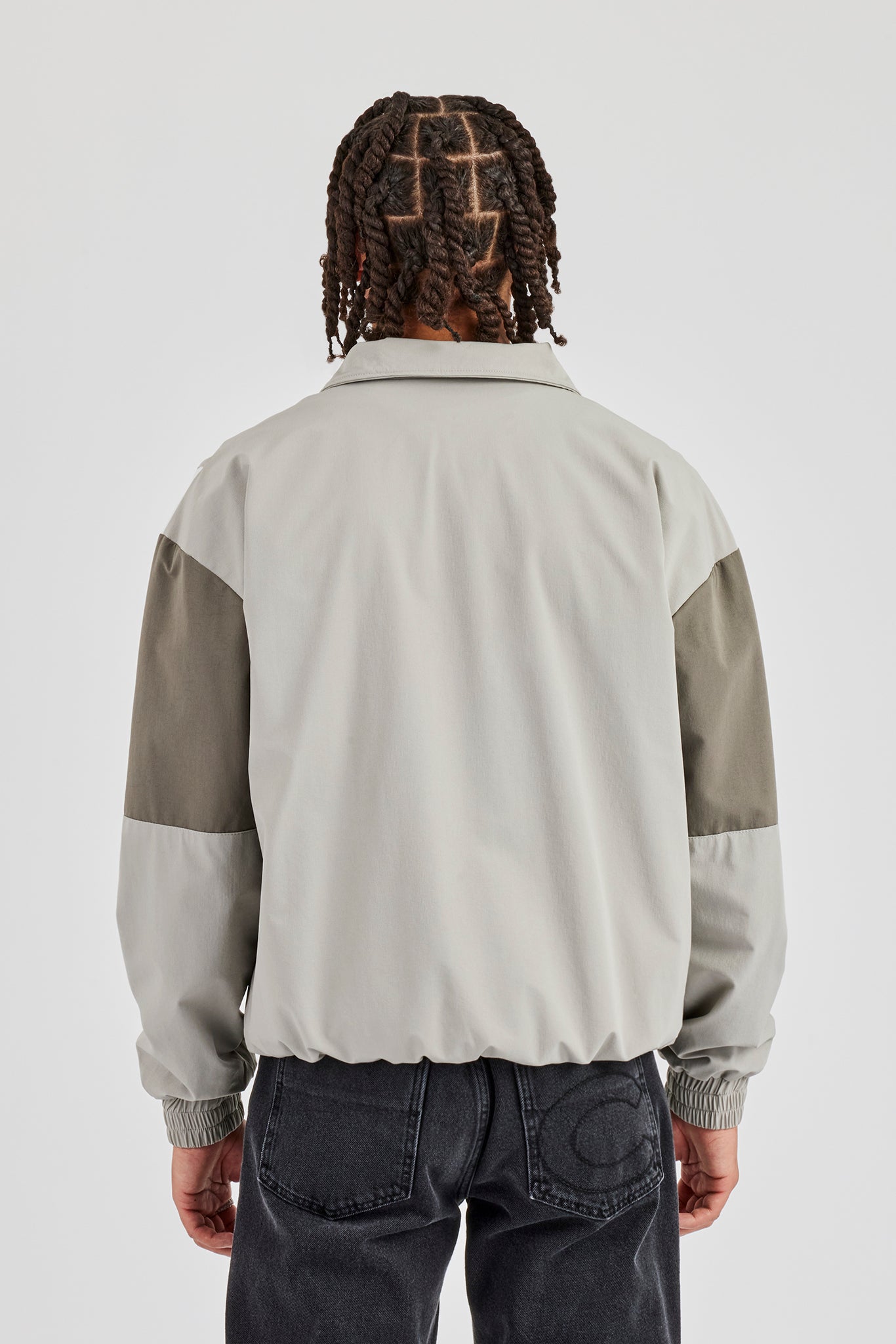 Nylon Colour Block Zip Through Jacket - Grey