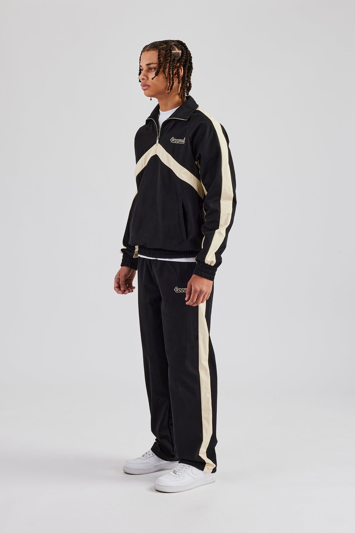 Quarter Zip Nylon Contrast Stripe Jacket & Straight Leg Jogger