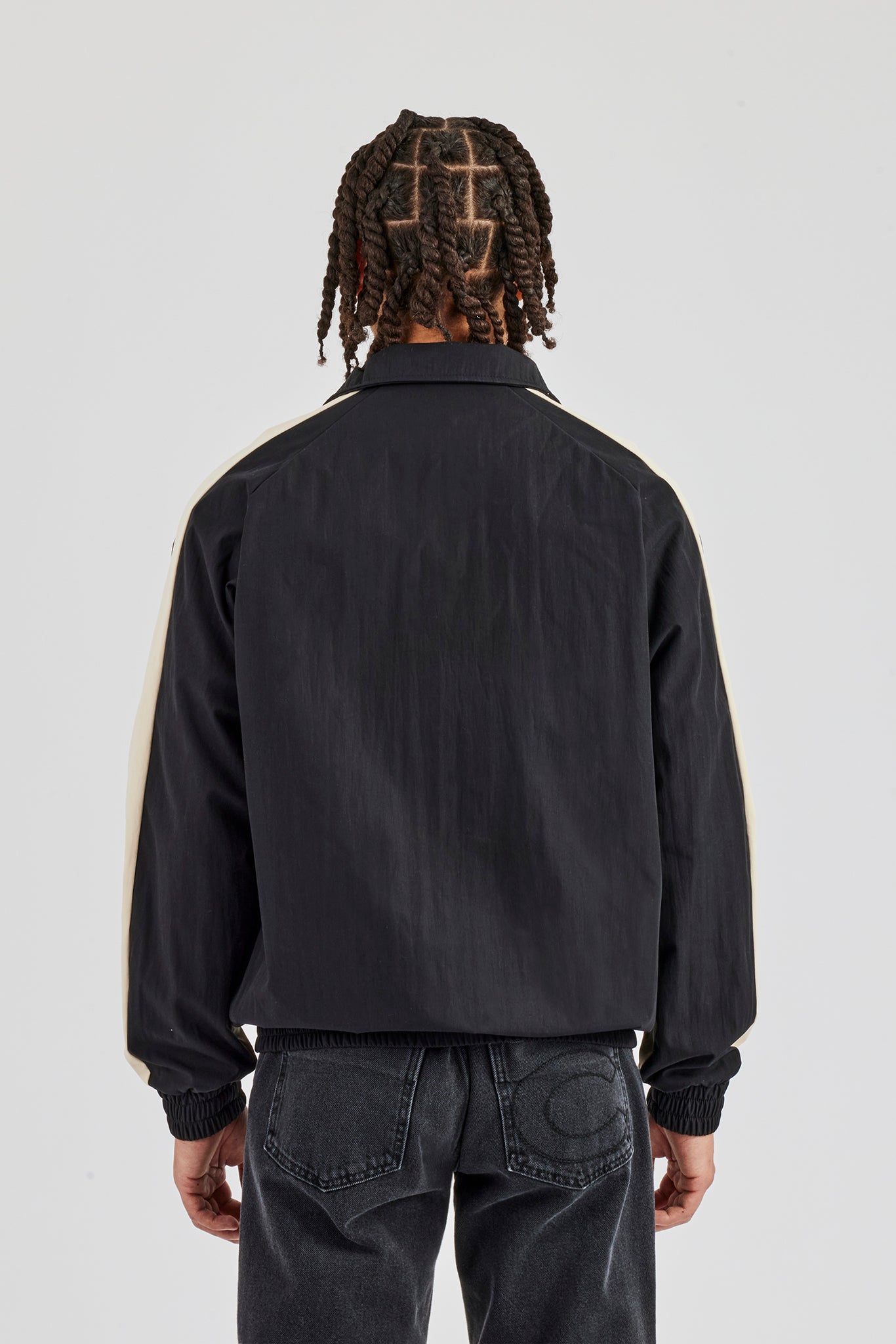 Quarter Zip Nylon Contrast Stripe Jacket - Black