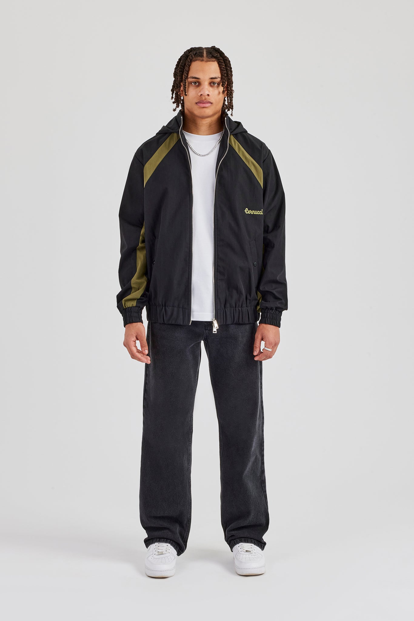 Hooded Nylon Contrast Block Jacket - Black | Mens Outerwear | Shop