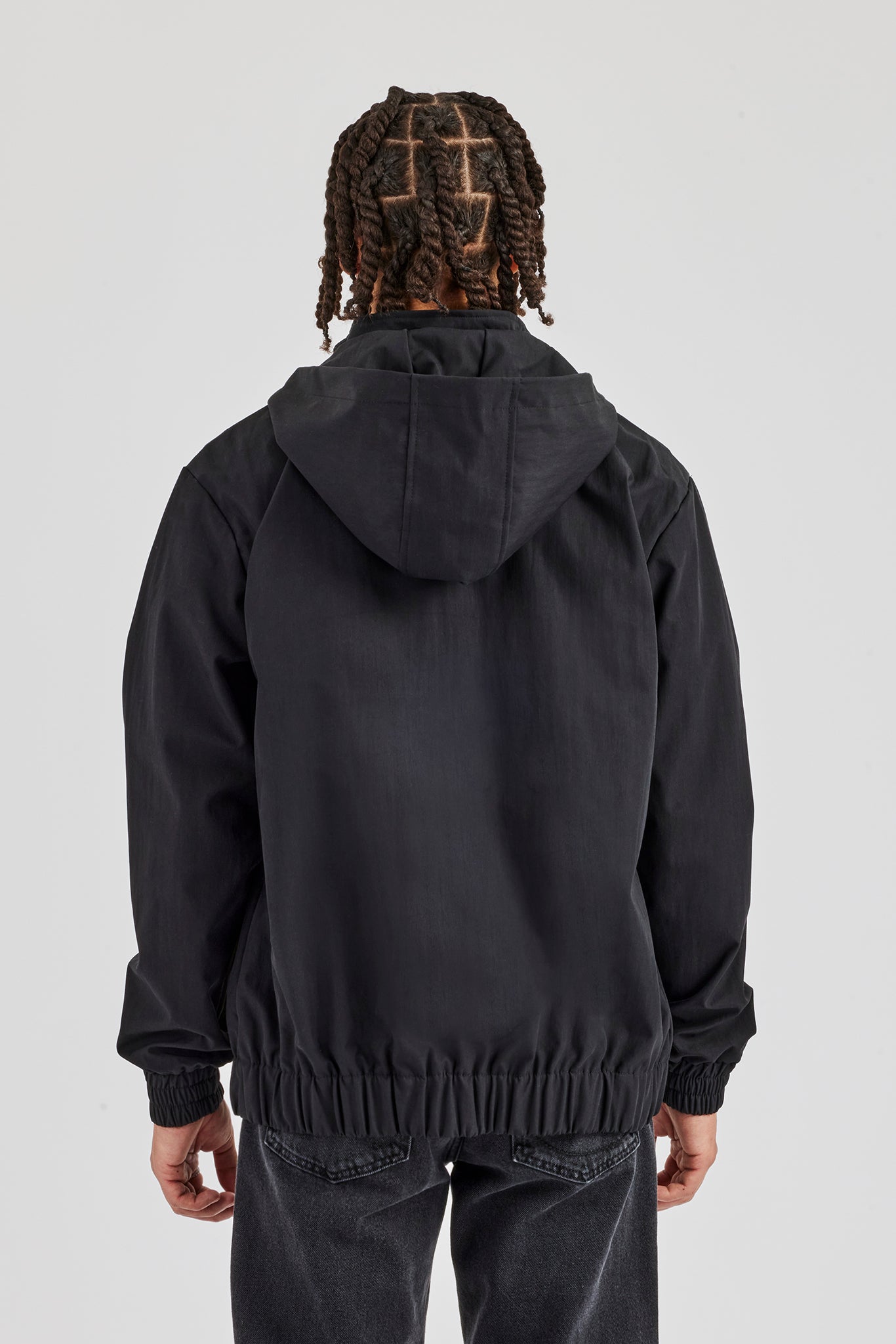 Hooded Nylon Contrast Block Jacket - Black