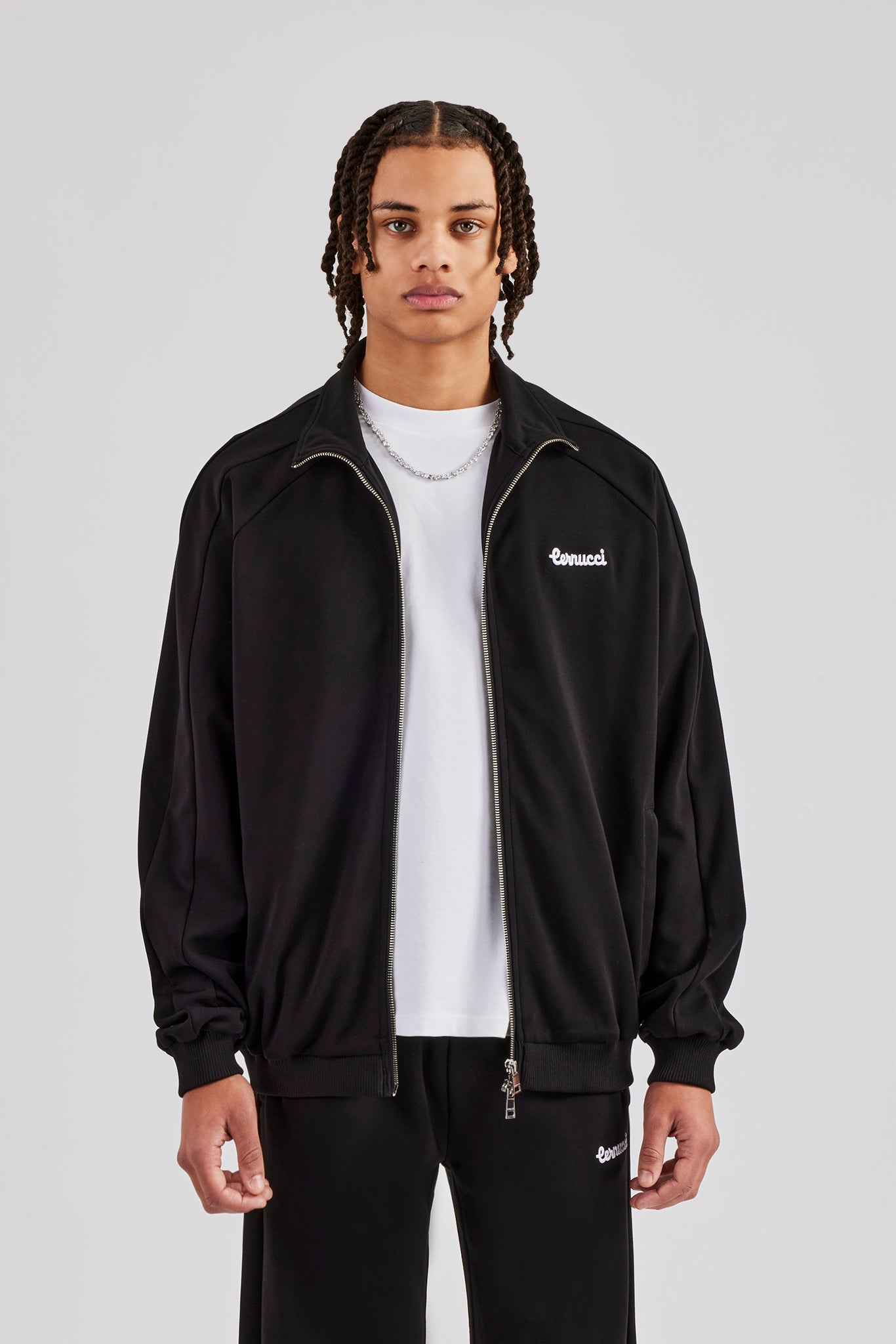 Raglan Embroidered Track Jacket - Black | Mens Outerwear | Shop