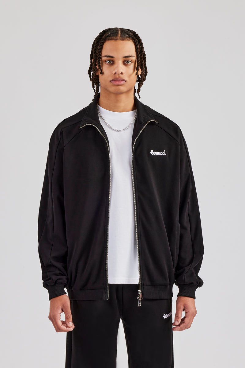 Trainingsjacke mit Raglan-Stickerei - Schwarz