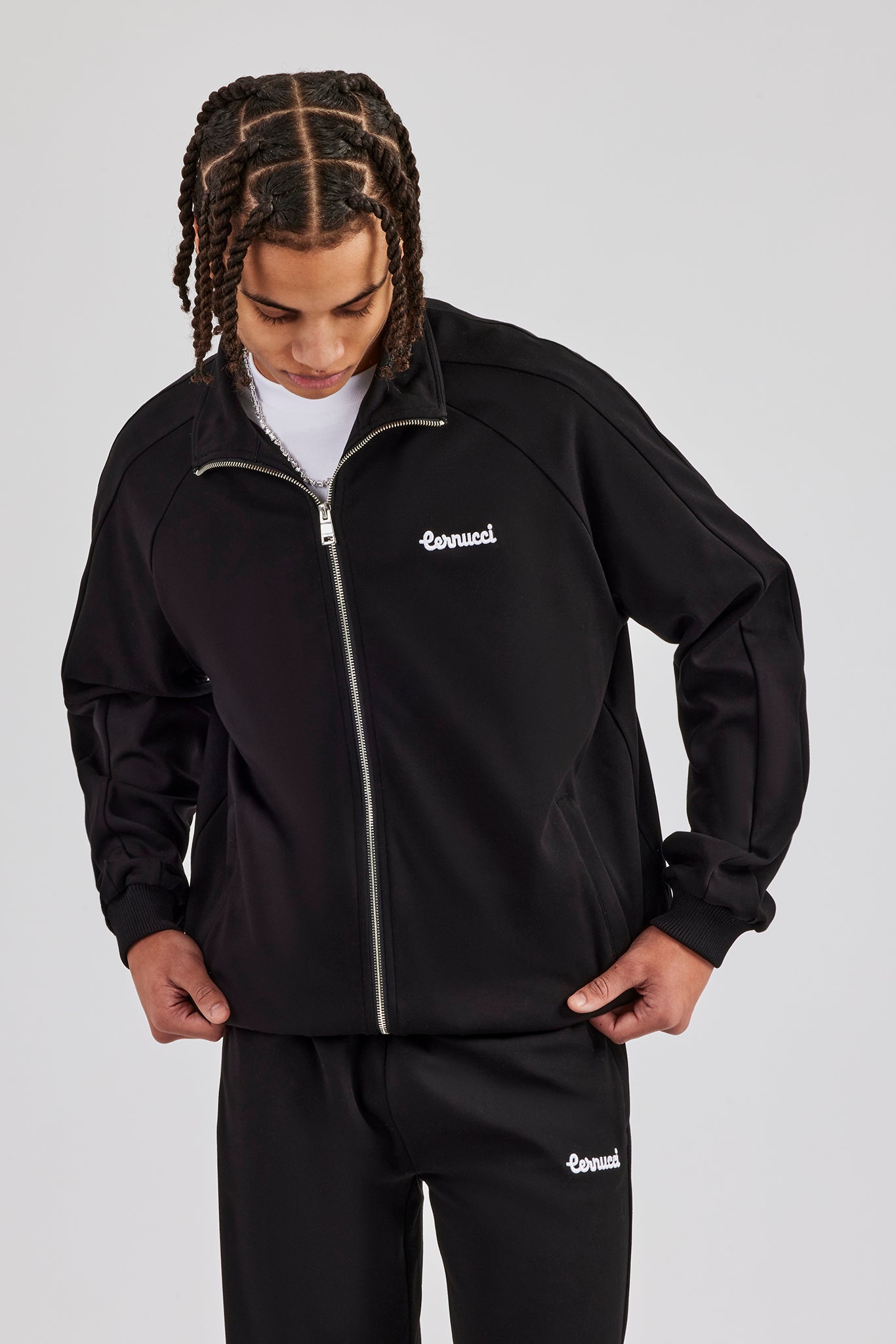 Raglan Embroidered Track Jacket - Black | Mens Outerwear | Shop