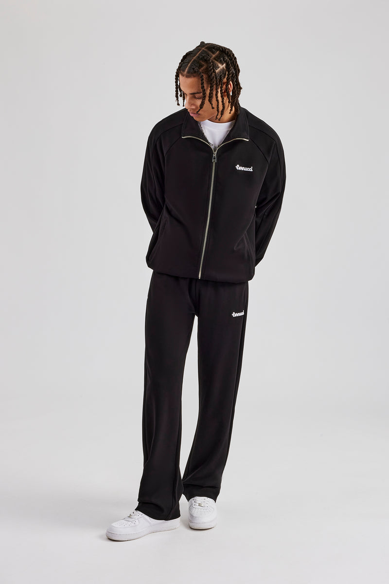 Trainingsjacke mit Raglan-Stickerei - Schwarz