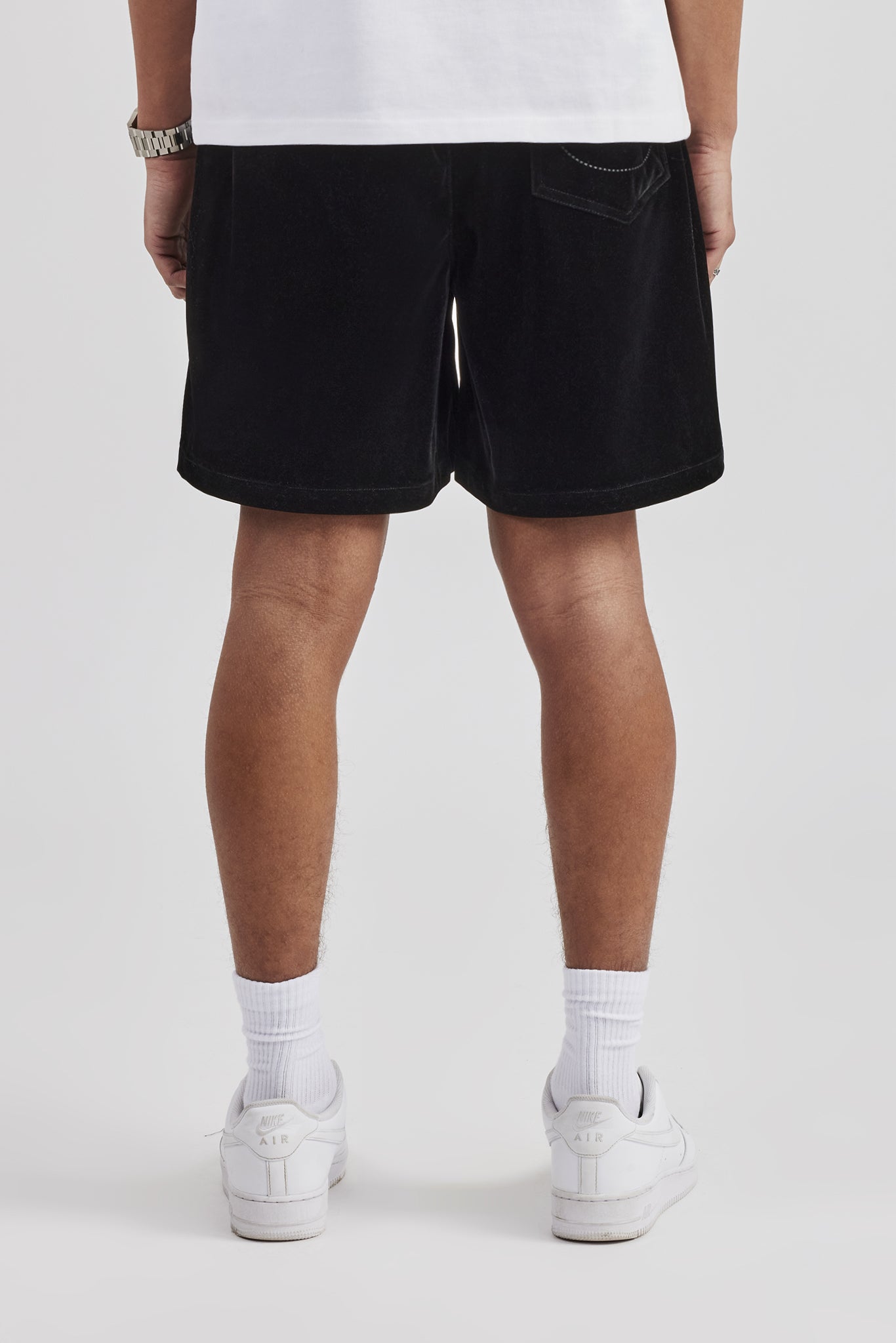 Velour Piping Track Short - Black | Mens Shorts | Shop Plain