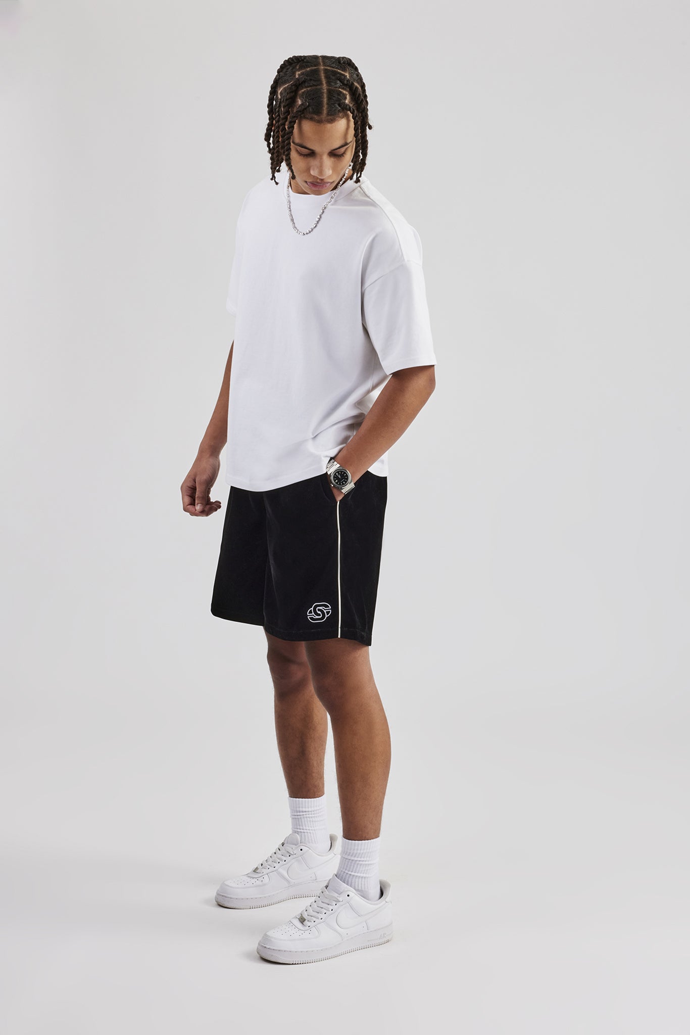 Velour Piping Track Short - Black | Mens Shorts | Shop Plain