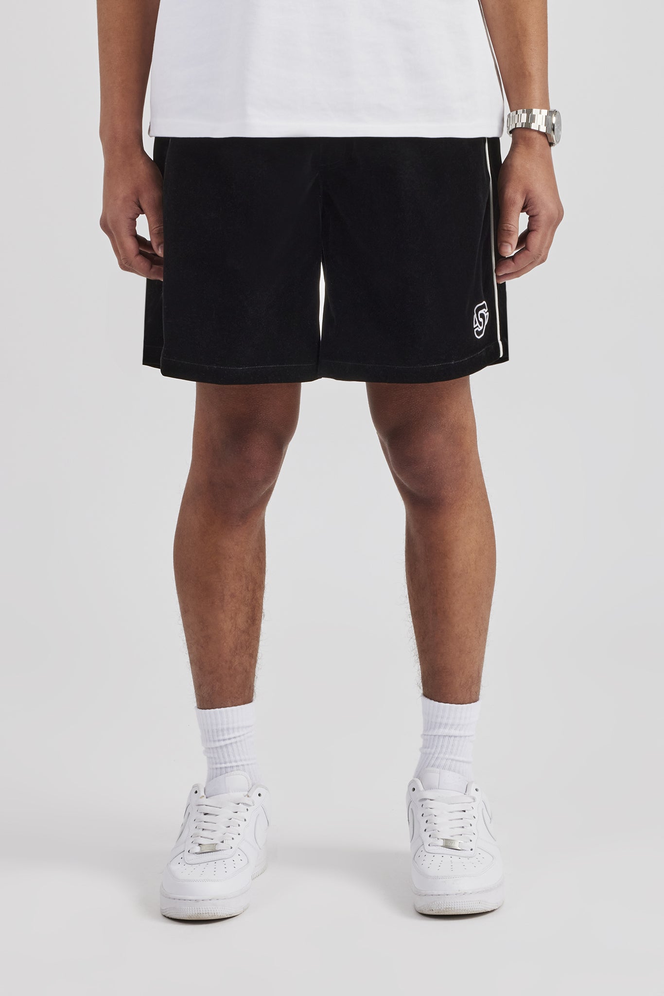 【OP×BerBerJin】 Velours Piping Shorts XL Velour Piping Track Short - Black | Mens Shorts | Shop Plain