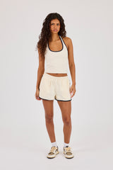 Taping Double Halterneck Top & Towelling Runner Short - Off White