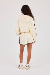 Halterneck Binding Top, Towelling Super Crop Zip Hoodie & Runner Short - Off White