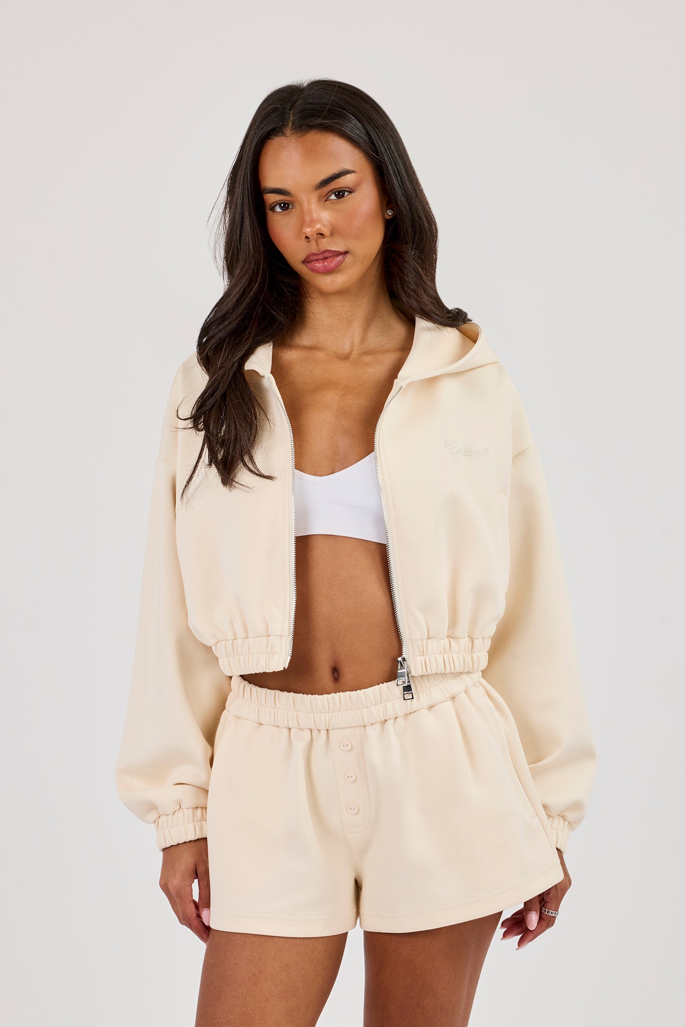 Lightweight Scuba Super Crop Zip Through - Off White