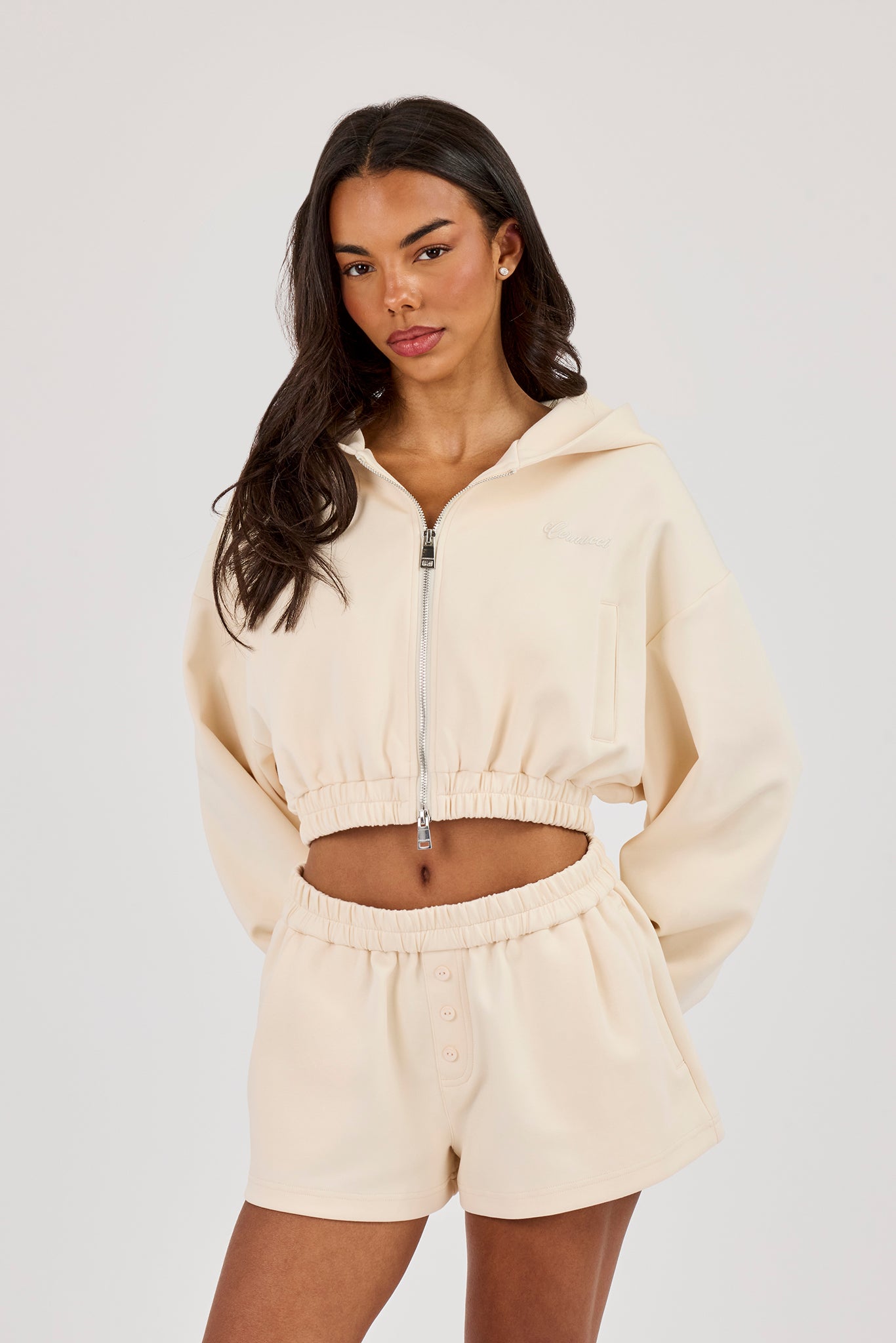 Lightweight Scuba Super Crop Zip Through - Off White