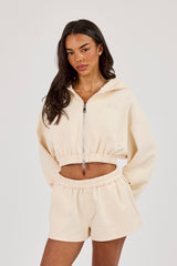 Lightweight Scuba Super Crop Zip Through - Off White