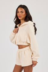 Lightweight Scuba Super Crop Zip Through - Off White