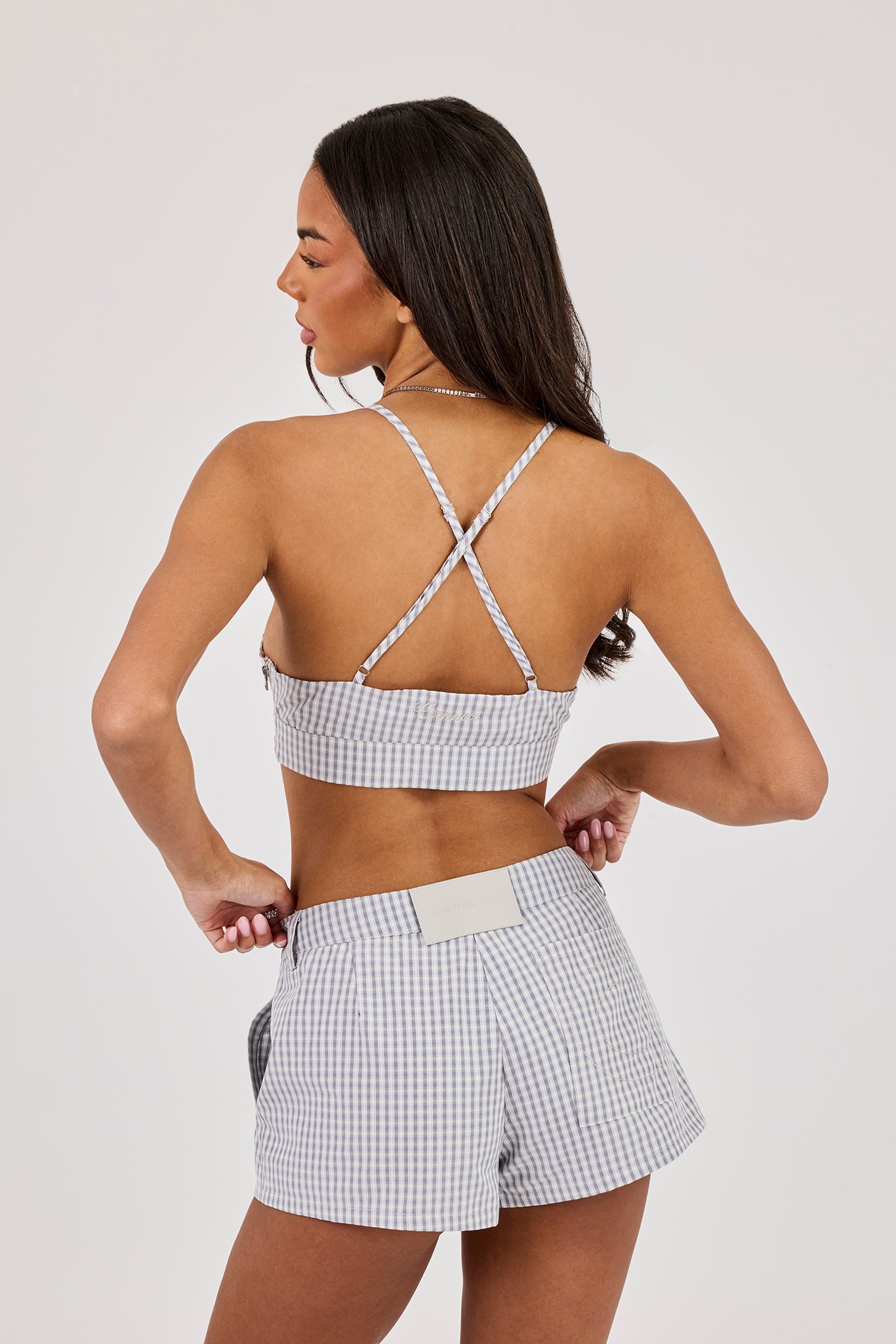 Check Print Triangle Bralet - Baby Blue