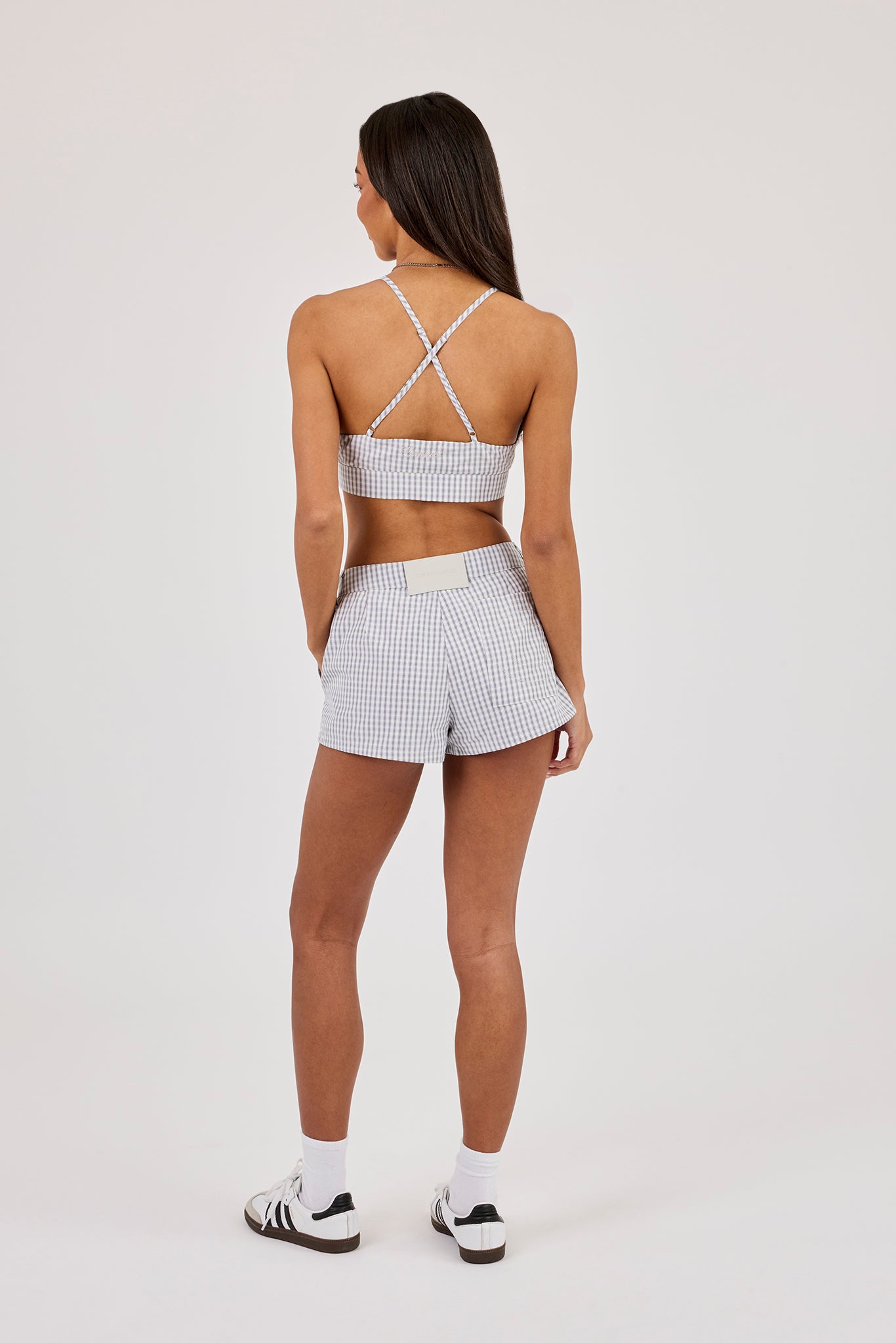 Check Print Triangle Bralet & Short - Baby Blue