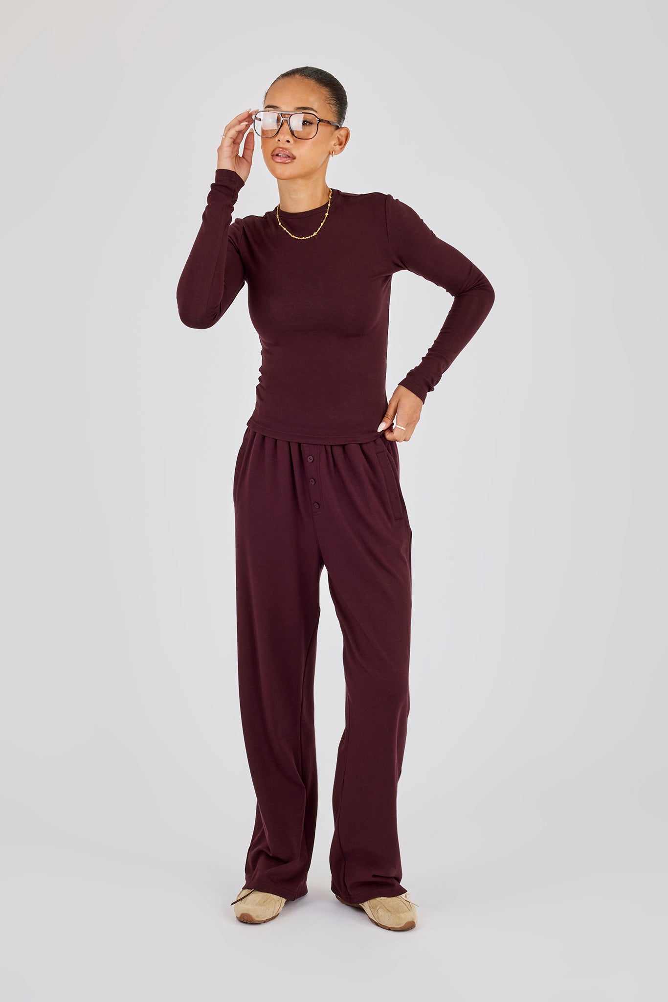 Soft Touch Long Sleeve Top & Trouser - Burgundy