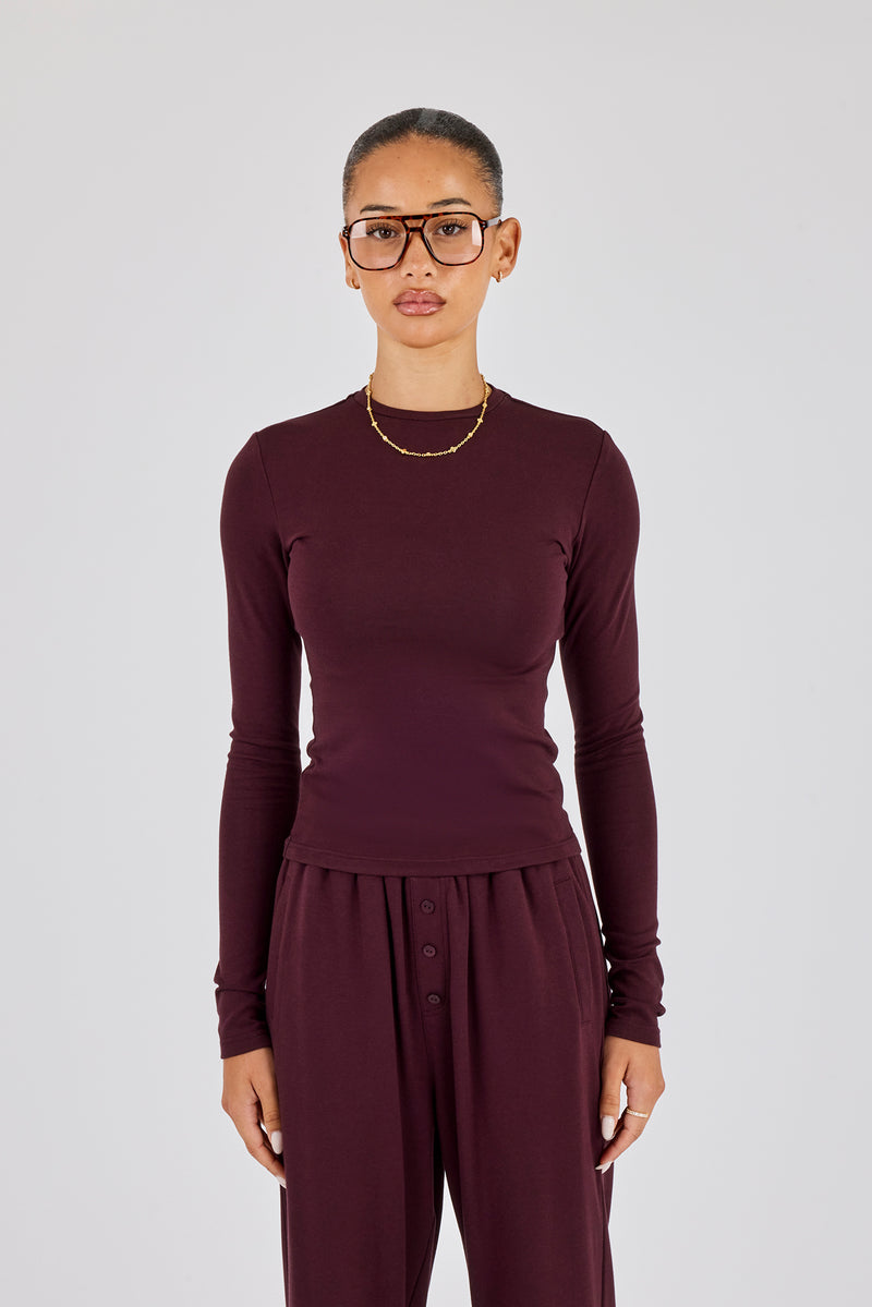 Soft Touch Langarm-Top - Burgunderrot