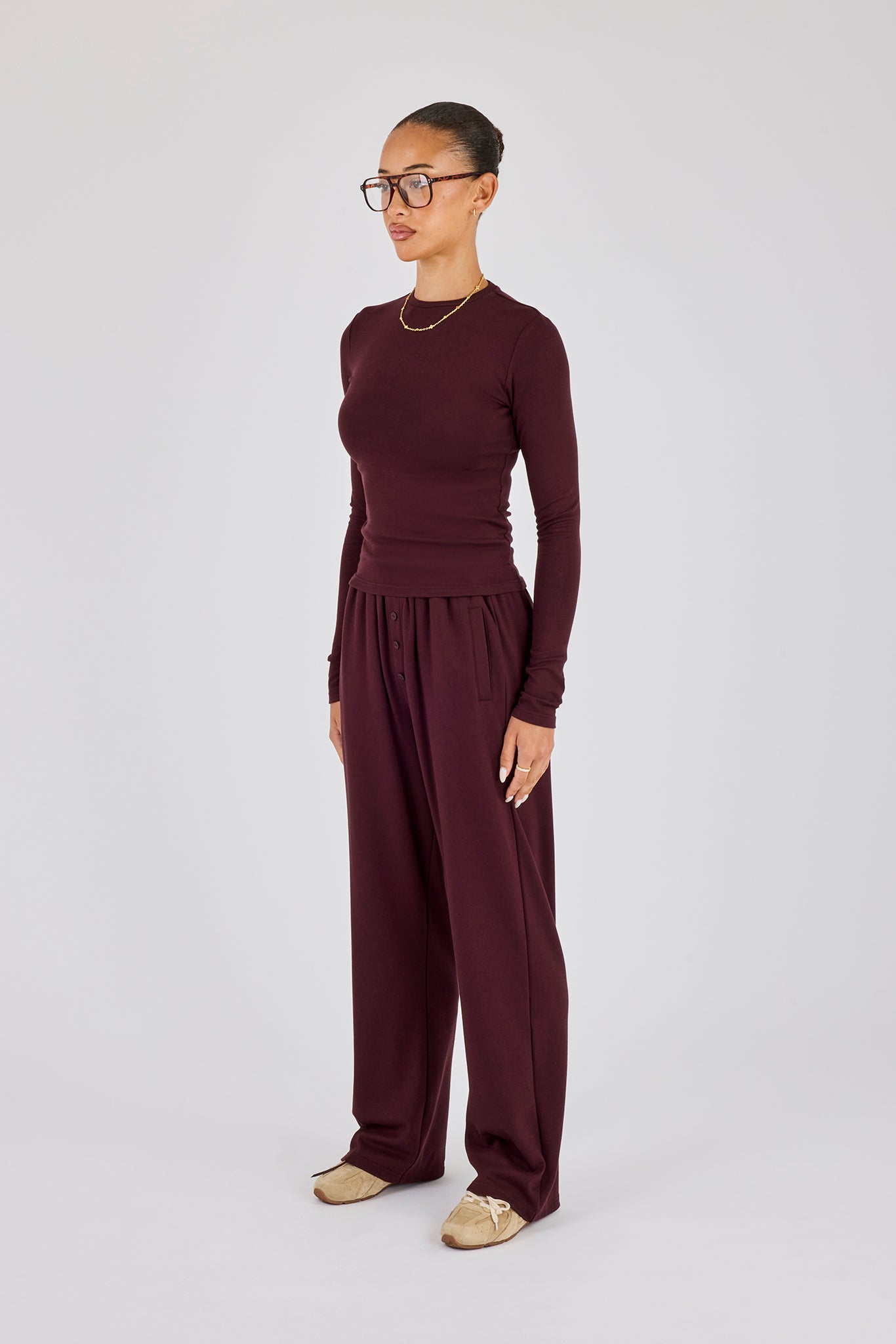 Soft Touch Long Sleeve Top & Trouser - Burgundy