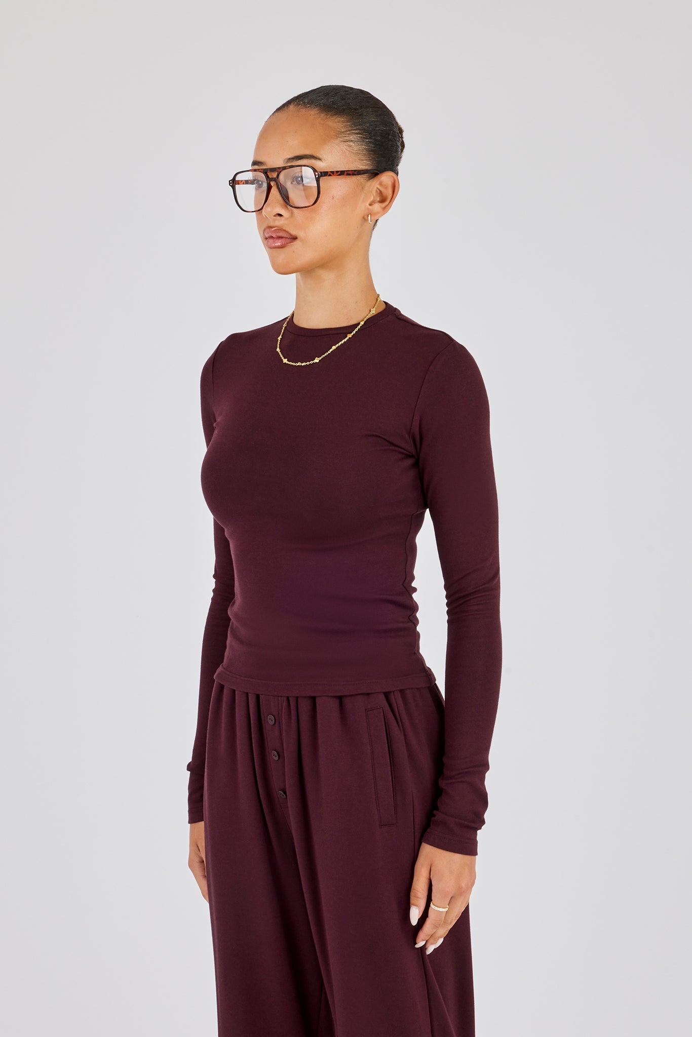 Soft Touch Langarm-Top - Burgunderrot