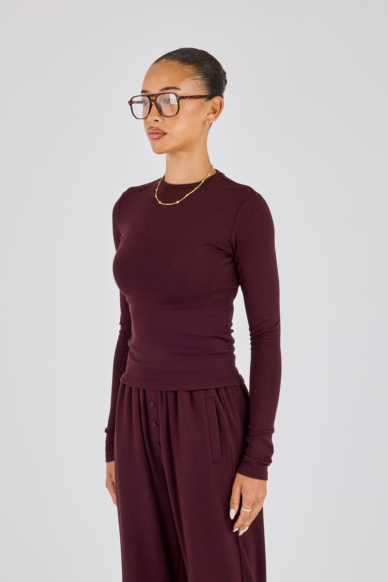 Soft Touch Langarm-Top - Burgunderrot