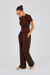 Soft Touch Short Sleeve Top & Trouser - Chocolate