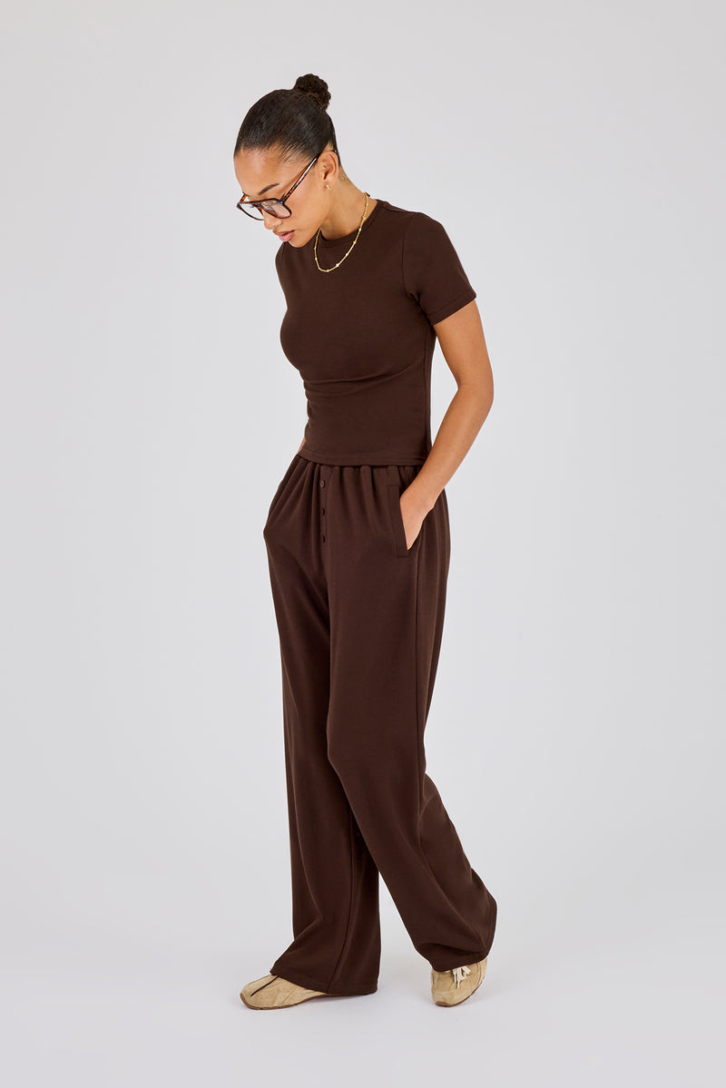 Soft Touch Short Sleeve Top & Trouser - Chocolate