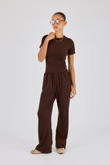 Soft Touch Short Sleeve Top & Trouser - Chocolate