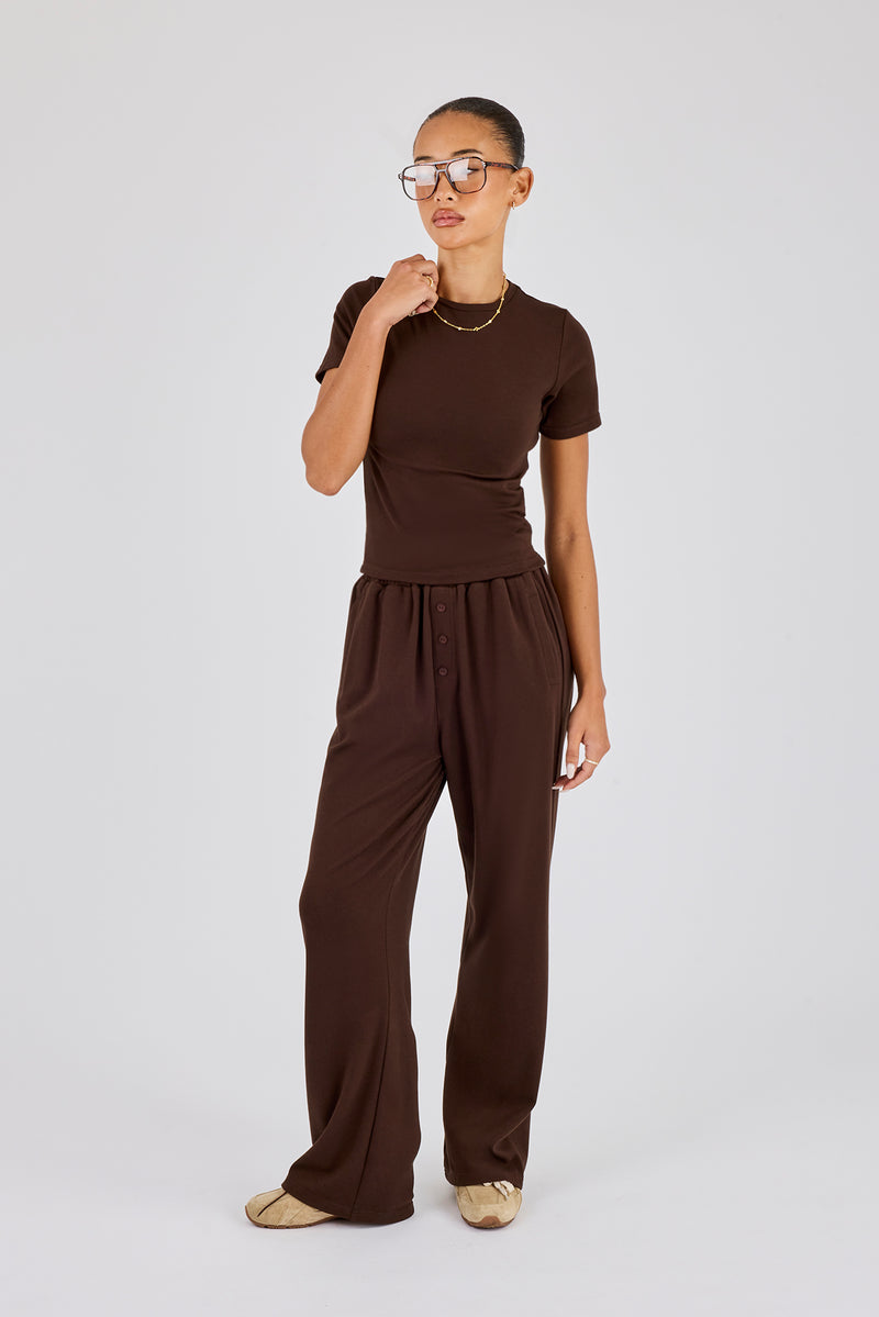 Soft Touch Short Sleeve Top & Trouser - Chocolate