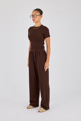 Soft Touch Short Sleeve Top & Trouser - Chocolate