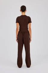 Soft Touch Short Sleeve Top & Trouser - Chocolate