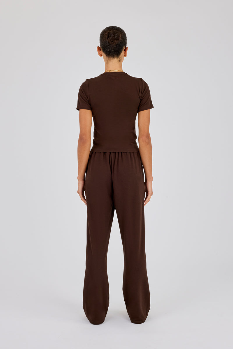 Soft Touch Short Sleeve Top & Trouser - Chocolate