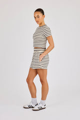 Kurzarm-Top und Shorts mit weichem Griff und Doppelstreifen – Blau