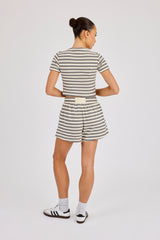 Kurzarm-Top und Shorts mit weichem Griff und Doppelstreifen – Blau