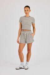 Kurzarm-Top und Shorts mit weichem Griff und Doppelstreifen – Blau