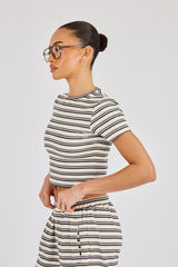 Soft Touch Double Stripe Short Sleeve Top - Blue