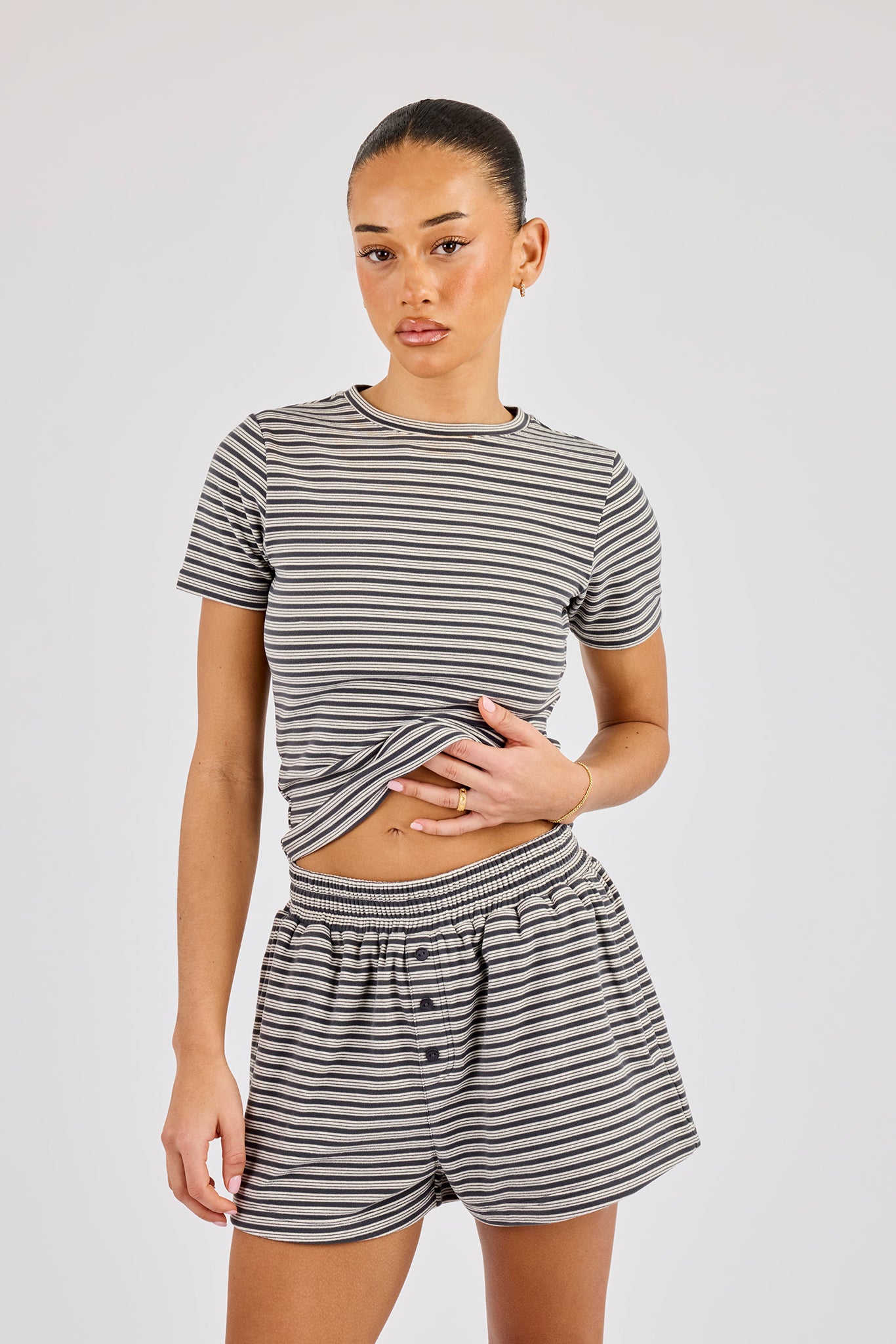Soft Touch Double Stripe Short - Grey