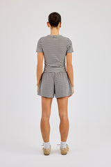 Kurzarm-Top und Shorts mit weichem Griff und Doppelstreifen – Grau