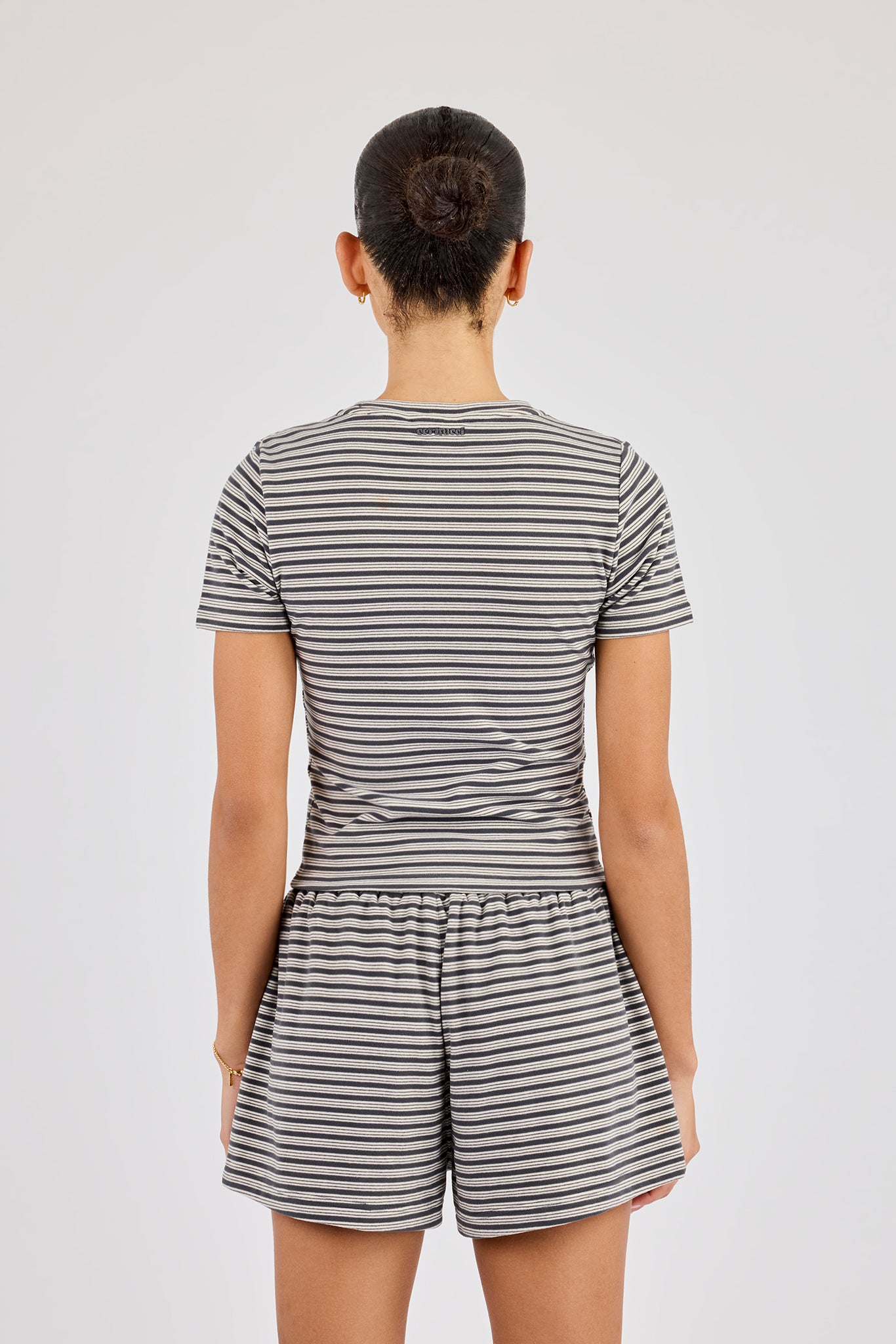 Soft Touch Double Stripe Short Sleeve Top - Grey