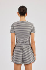 Soft Touch Double Stripe Short Sleeve Top - Grey