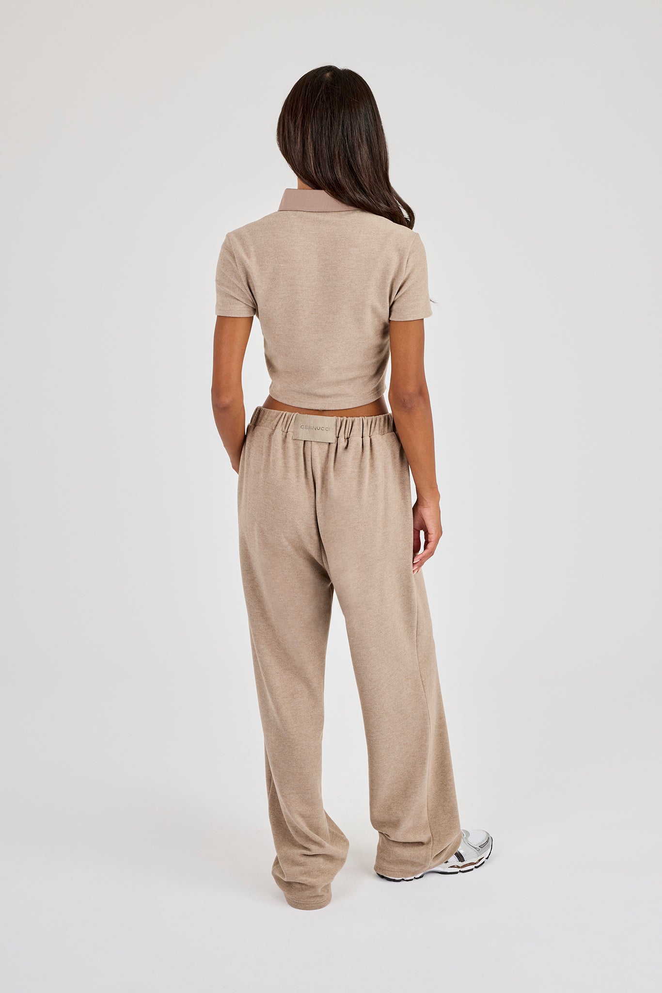 Soft Touch Fitted Polo Top & Trouser - Taupe