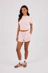 Peached Soft Touch Short Sleeve Top & Button Front Short - Baby Pink