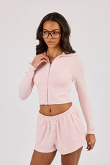 Peached Soft Touch Fitted Zip Hoodie - Baby Pink