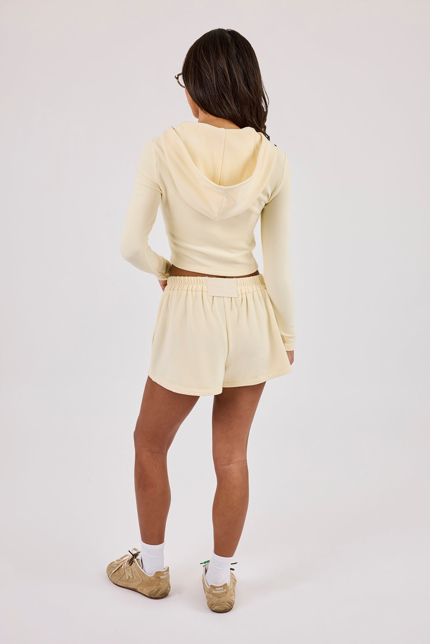 Peached Soft Touch Fitted Zip Through Hoodie & Button Front Short - Butter Yellow