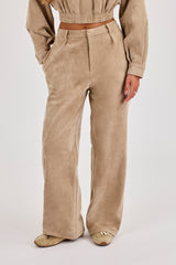 Wide Leg Suede Trouser - Beige