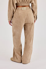 Wide Leg Suede Trouser - Beige