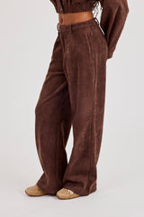 Suede Wide Leg Trouser - Chocolate
