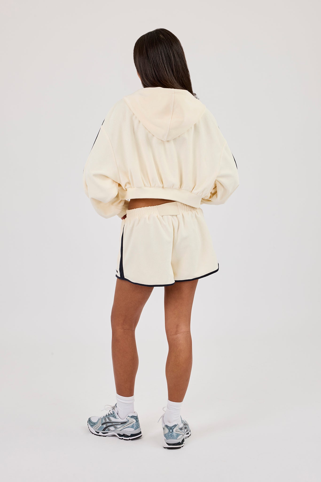 Towelling Super Crop Zip Hoodie & Runner Short - Off White