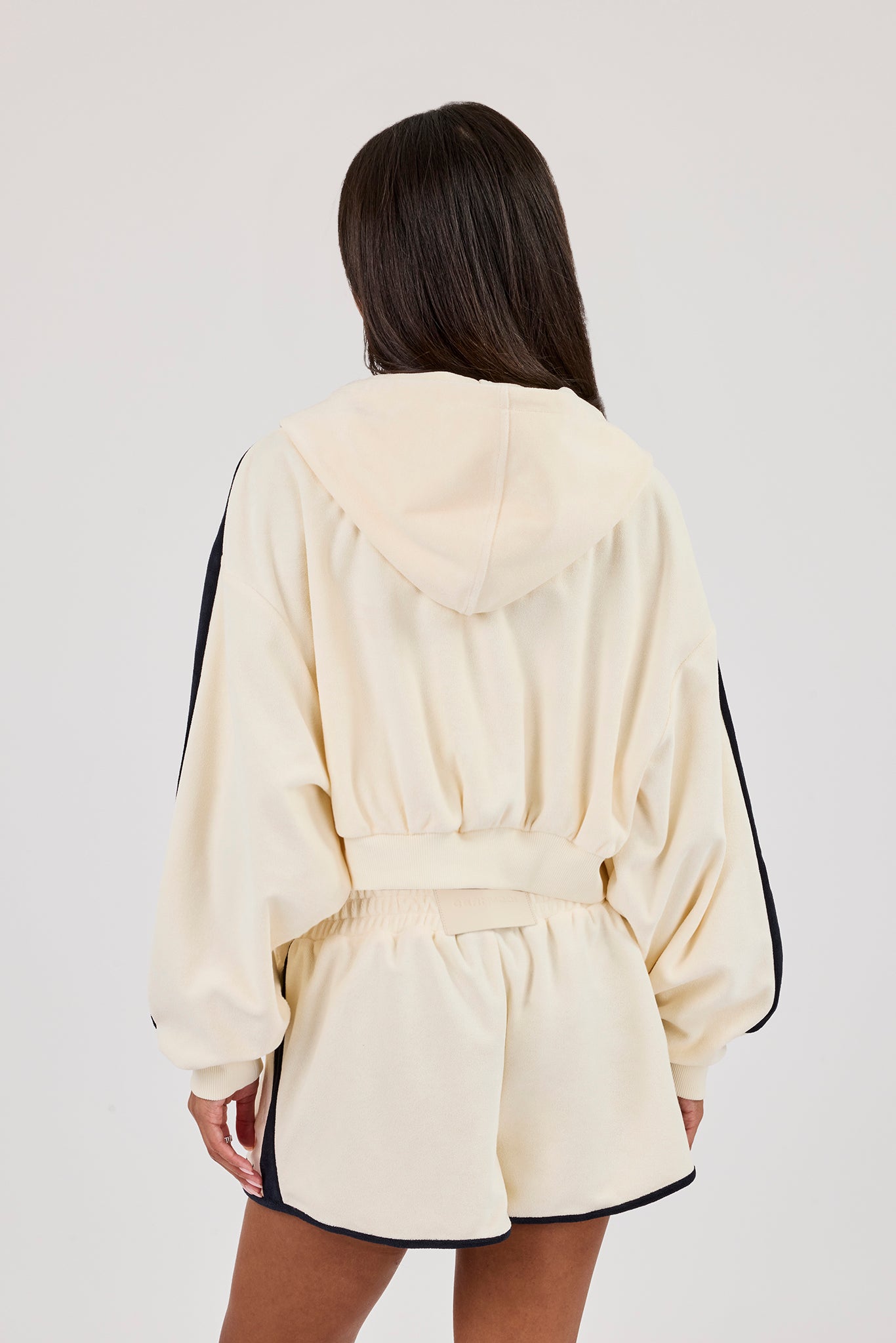 Towelling Super Crop Zip Hoodie - Off White